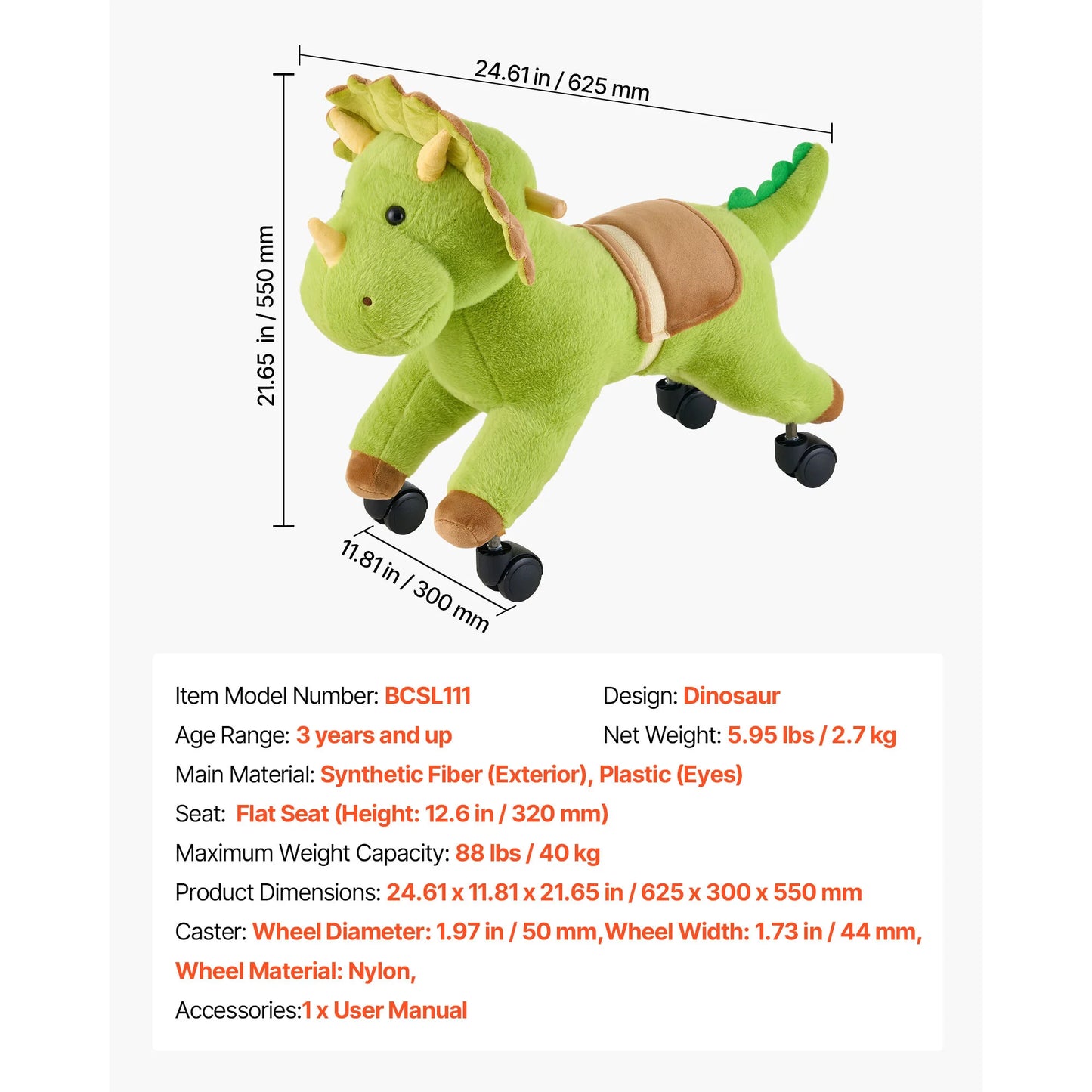Kids Ride-On Dinosaur Toy for Ages 2ā6 | 360° Steering | Kids Rider