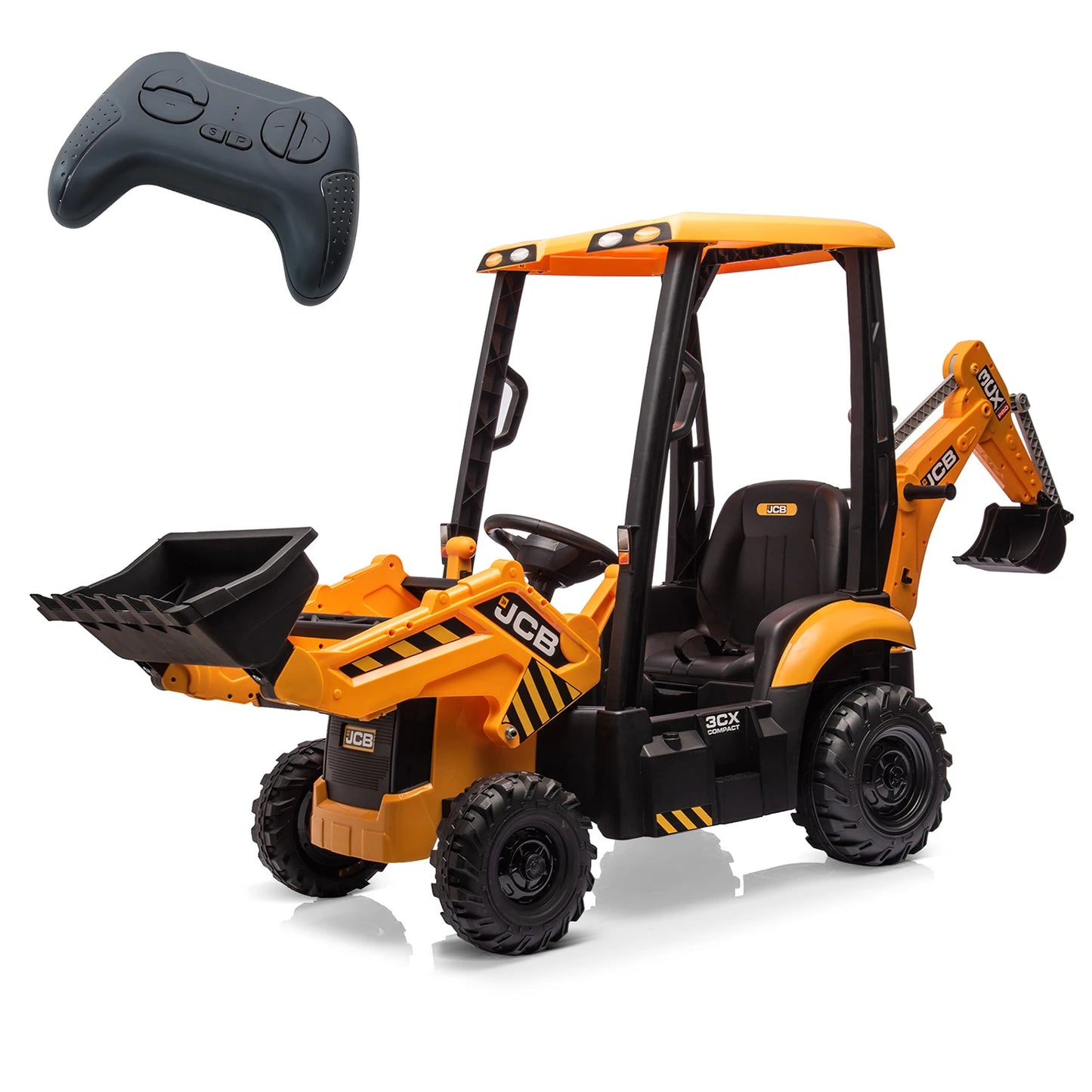 4-in-1 12V Kids Ride-On Excavator with Remote Control | Front Loader Digger Horn Adjustable Seat