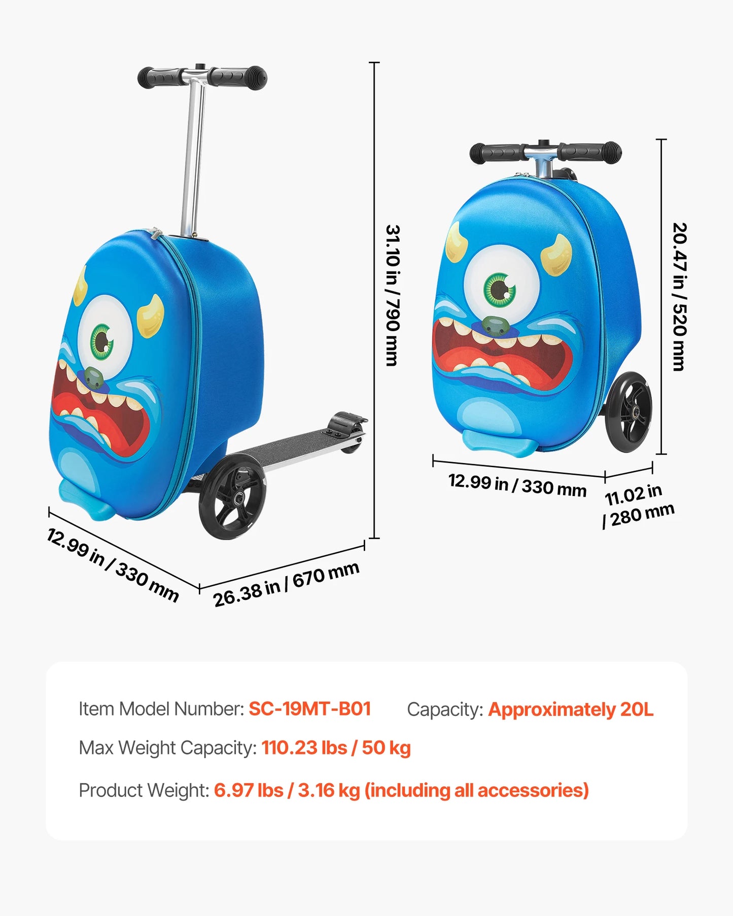 Kids Ride-On Scooter Suitcase | 20L Carry-On with Flashing Wheels | Kids Rider