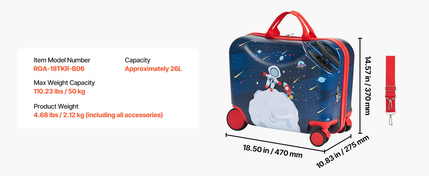 18" Kids Ride-On Suitcase for Toddlers | 26L Carry-On Luggage | Kids Rider