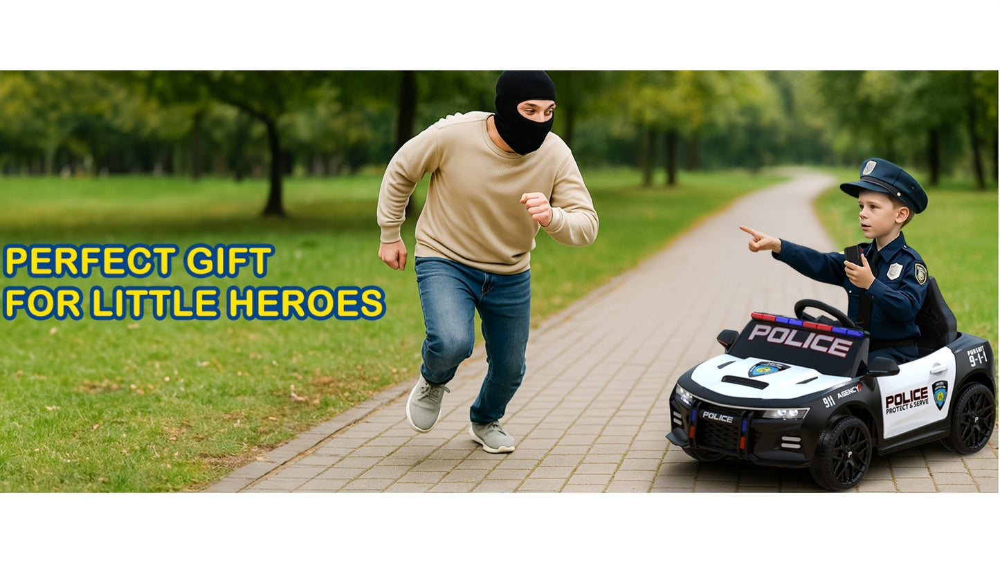 JOYSTROLL 12V Kids Police Ride-On Car w/ Remote, Siren & Music | 1-Seater