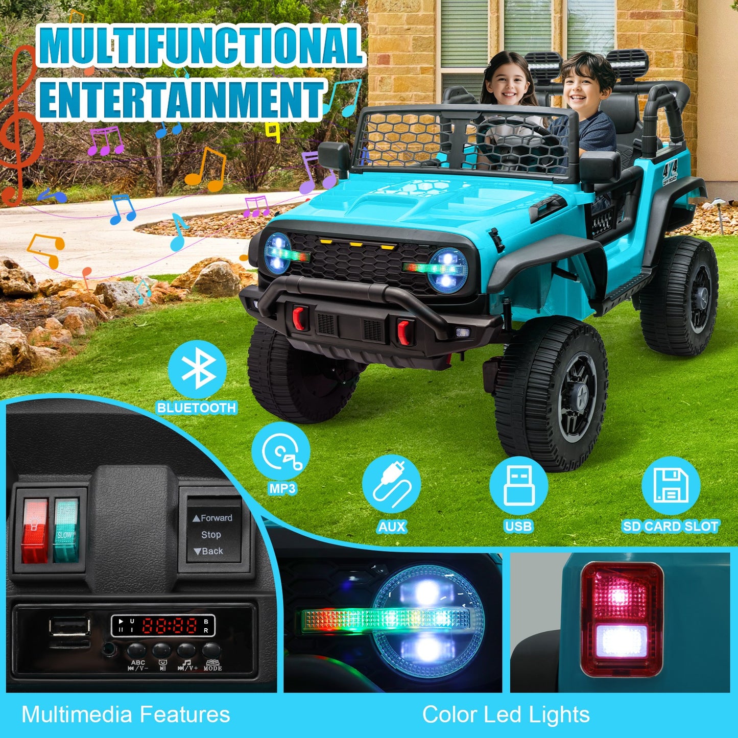 HOMDOX 24V 2-Seater Kids RC Ride-On Jeep w/ Dual Motors & Remote