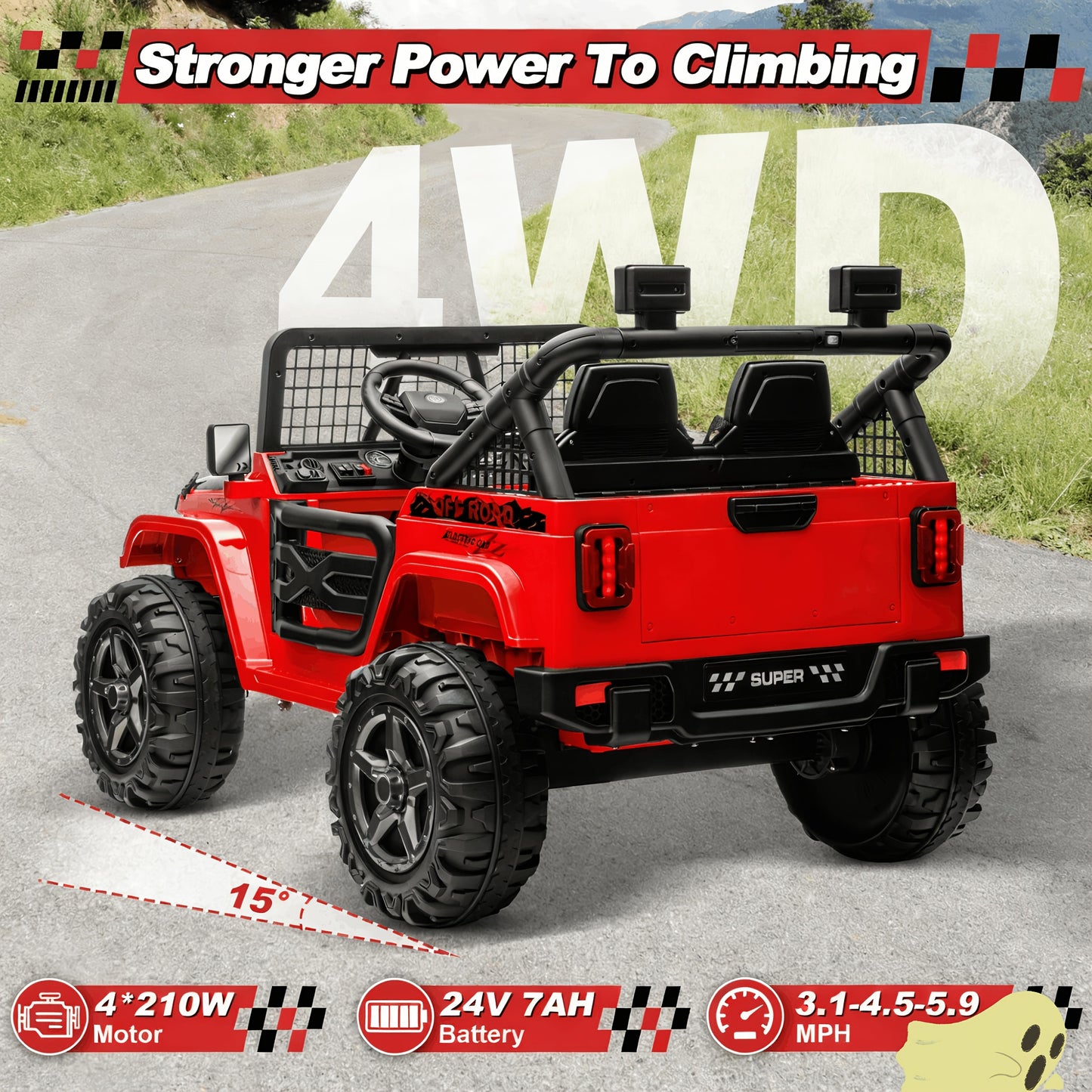 Lil Drivers 24V XL 4WD Ride-On Jeep w/ Remote & 20” Seat | 2-Seater
