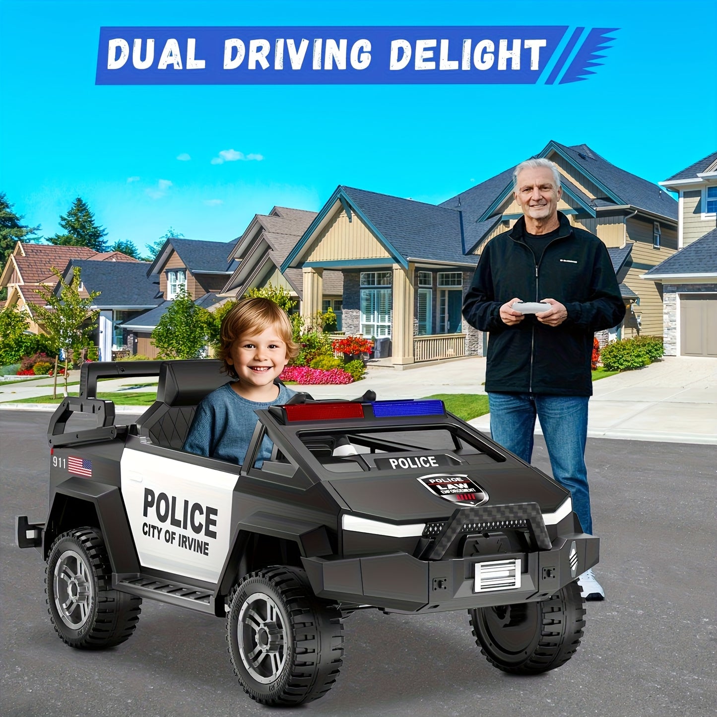 24V Kids Police Cyber Truck w/ Parent Remote, Siren & LED Lights | 2-Seater