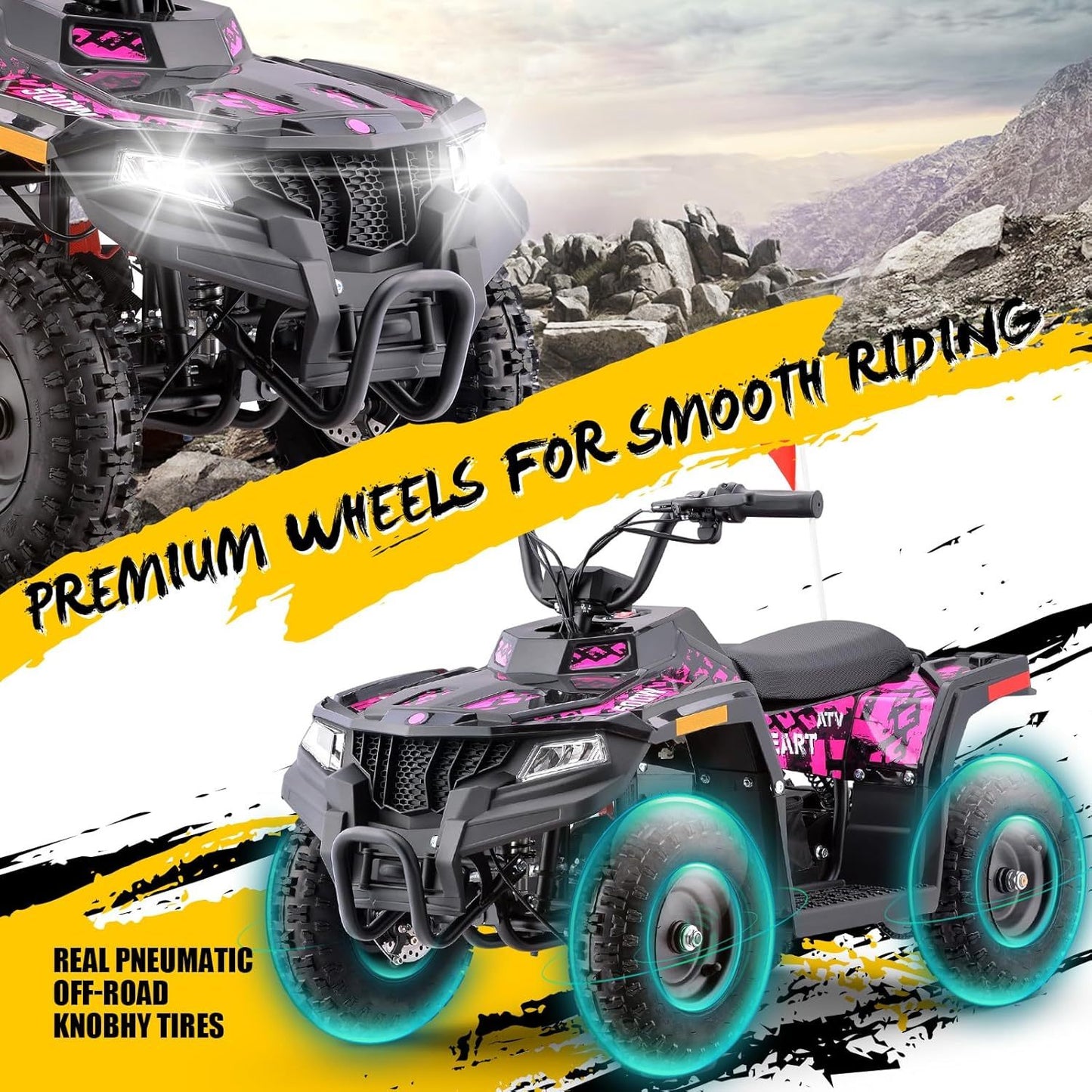 36V Electric ATV Dirt Quad Bike with 500W Motor, Long Range Drive | 4-Wheel Drive with Parent Speed Control