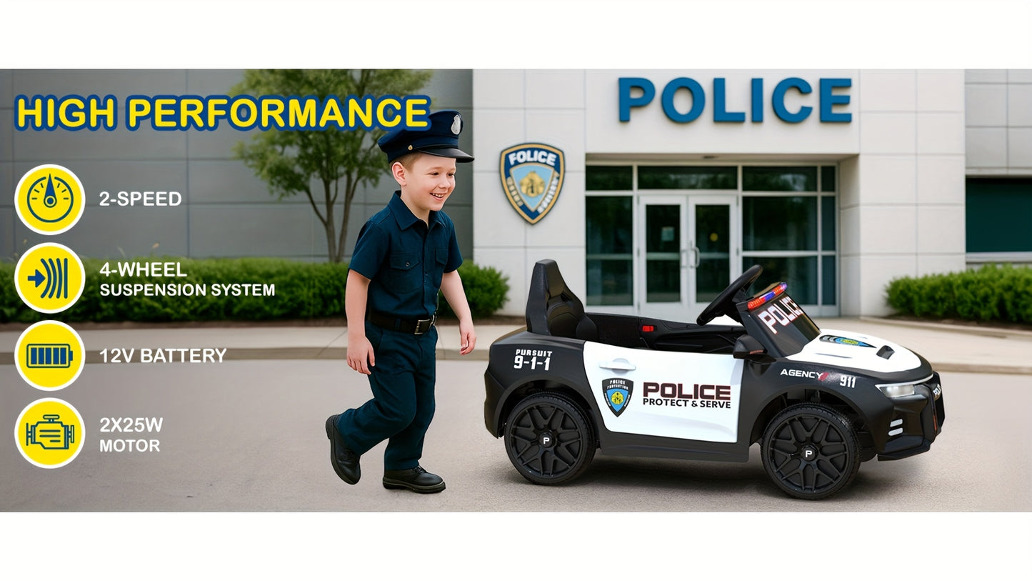 JOYSTROLL 12V Kids Police Ride-On Car w/ Remote, Siren & Music | 1-Seater