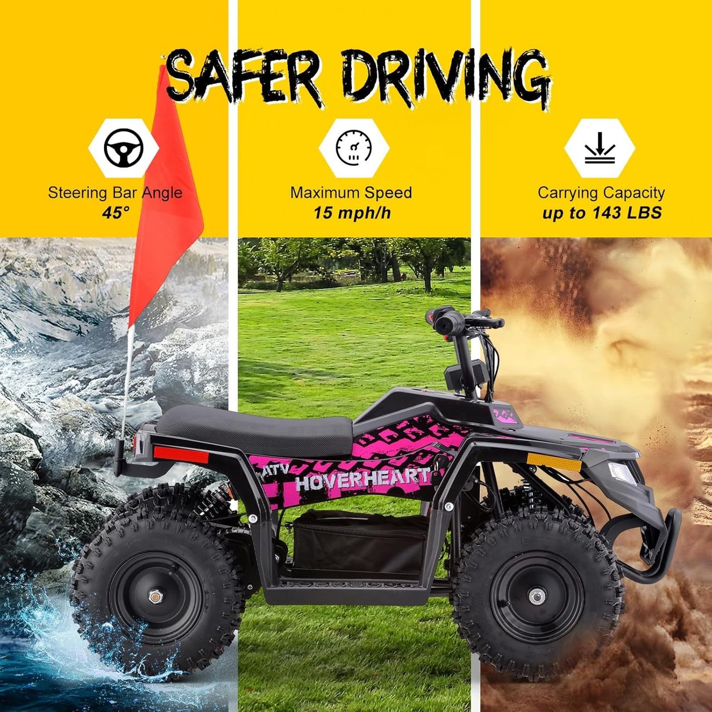 36V Electric ATV Dirt Quad Bike with 500W Motor, Long Range Drive | 4-Wheel Drive with Parent Speed Control