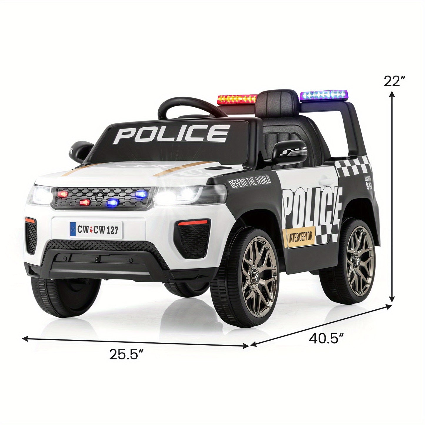 COSTWAY 12V Kids Police Ride-On Car w/ Remote & LED Lights | 1-Seater