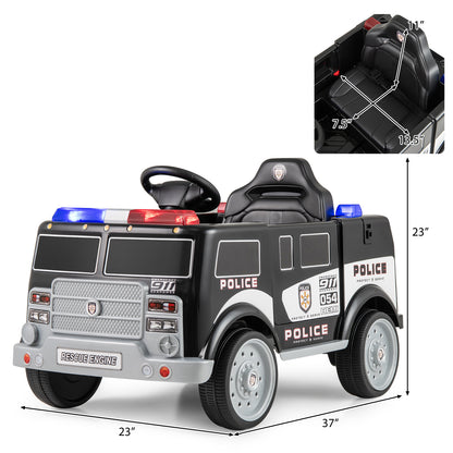 COSTWAY 12V Kids Police Ride-On Truck w/ Siren, Music & Storage | 1-Seater