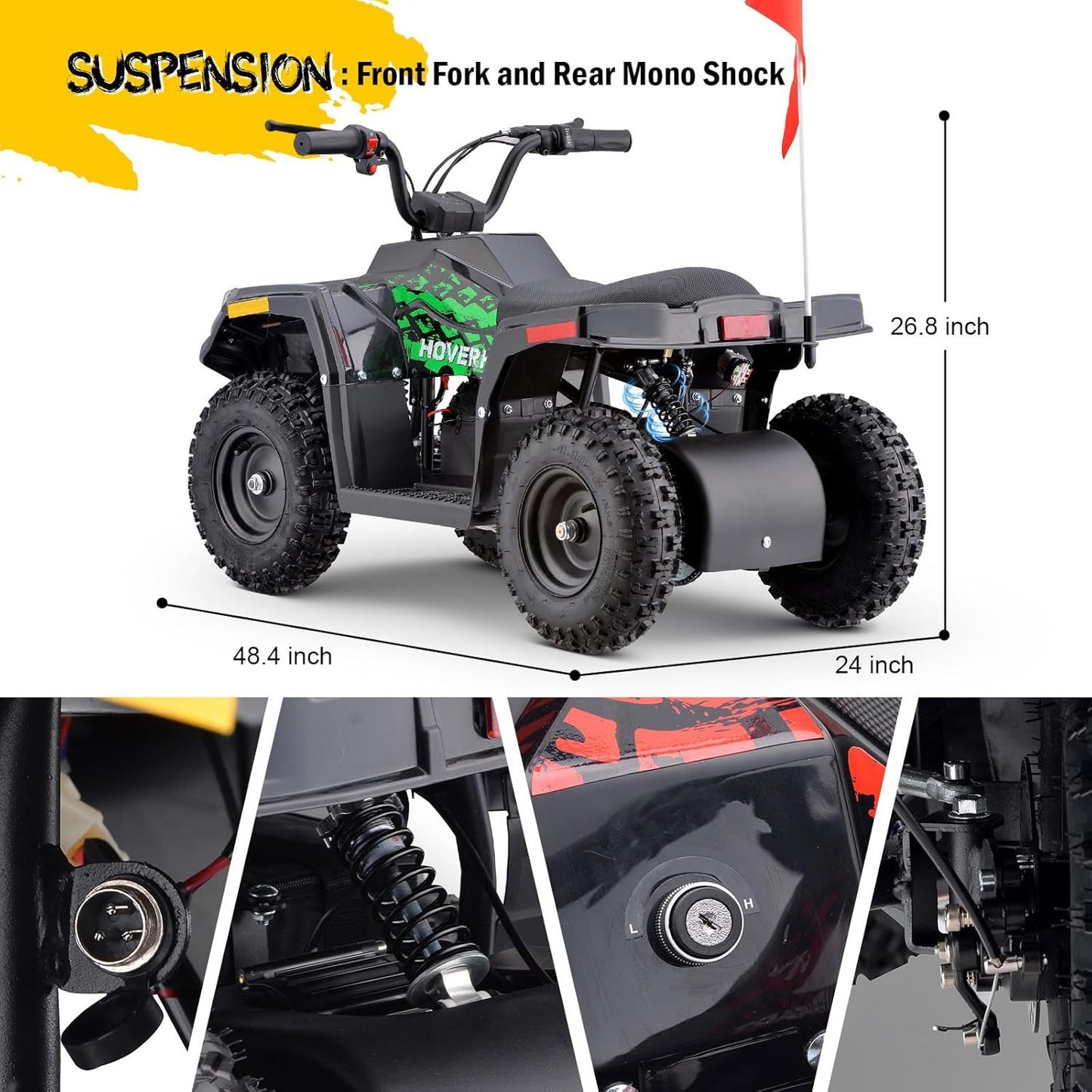 36V Electric ATV Dirt Quad Bike with 500W Motor, Long Range Drive | 4-Wheel Drive with Parent Speed Control