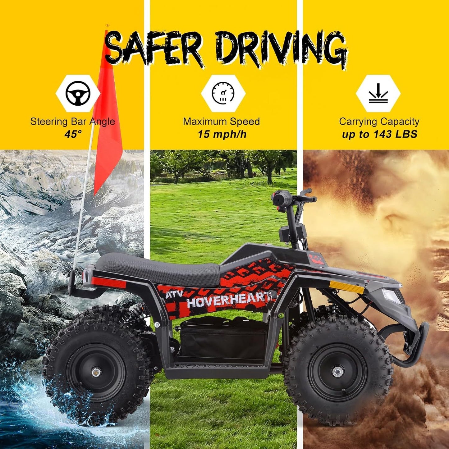 36V Electric ATV Dirt Quad Bike with 500W Motor, Long Range Drive | 4-Wheel Drive with Parent Speed Control