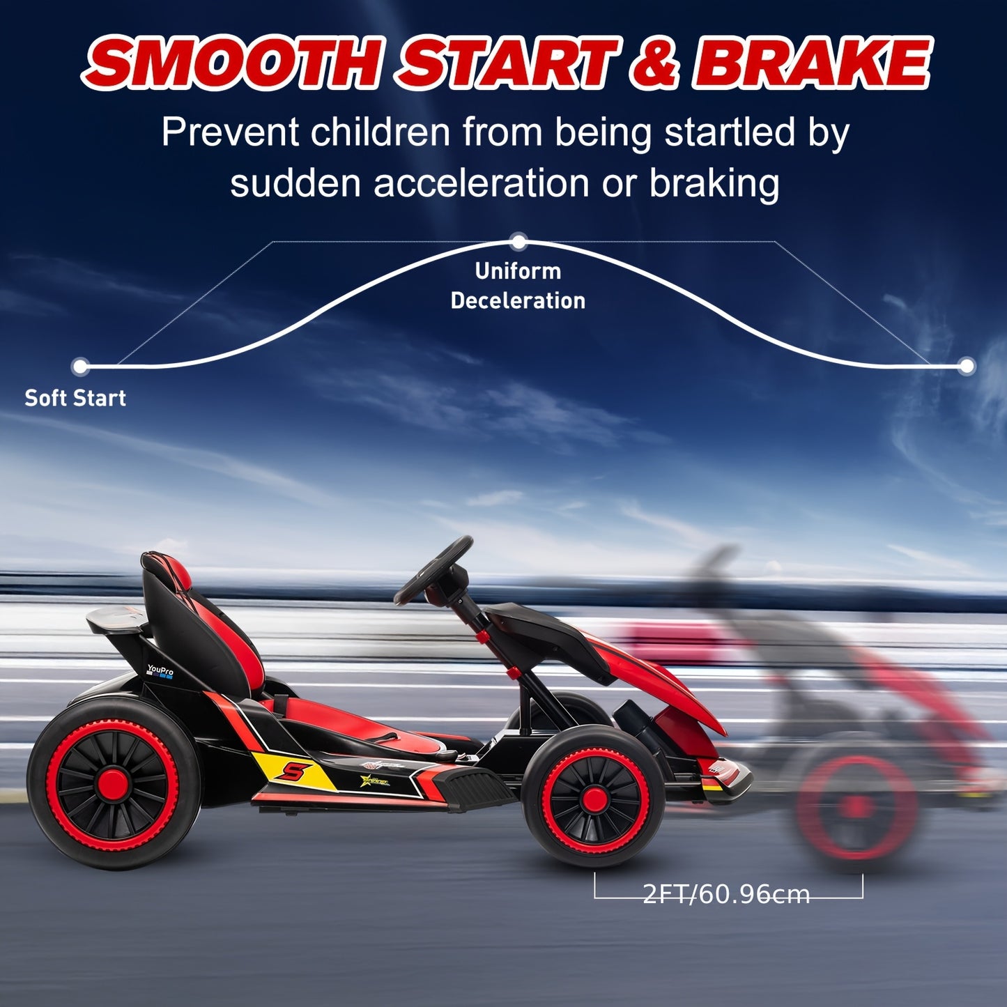 MUKIDY 24V Electric Drift Go Kart for Kids w/ Music & Safety Belt