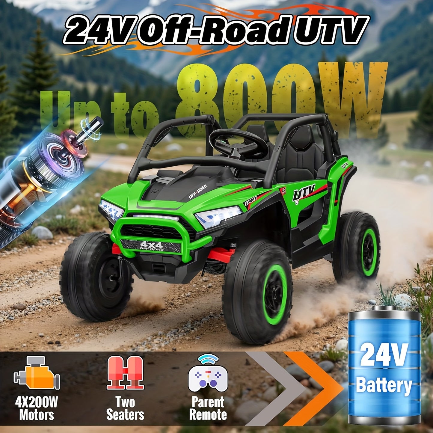 JOYRACER 24V 4WD UTV Ride-On Car w/ Remote & MP3 | 2-Seater