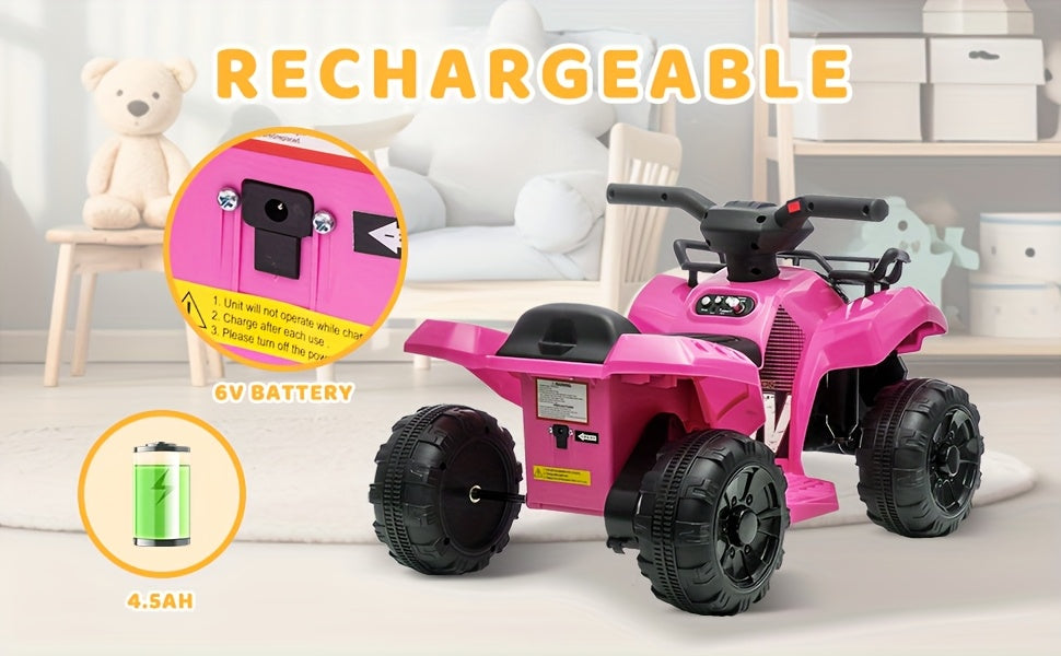 6V Kids Quad ATV w/ Push-Button Go & Treaded Tires - 4-Wheeler Quad ATV