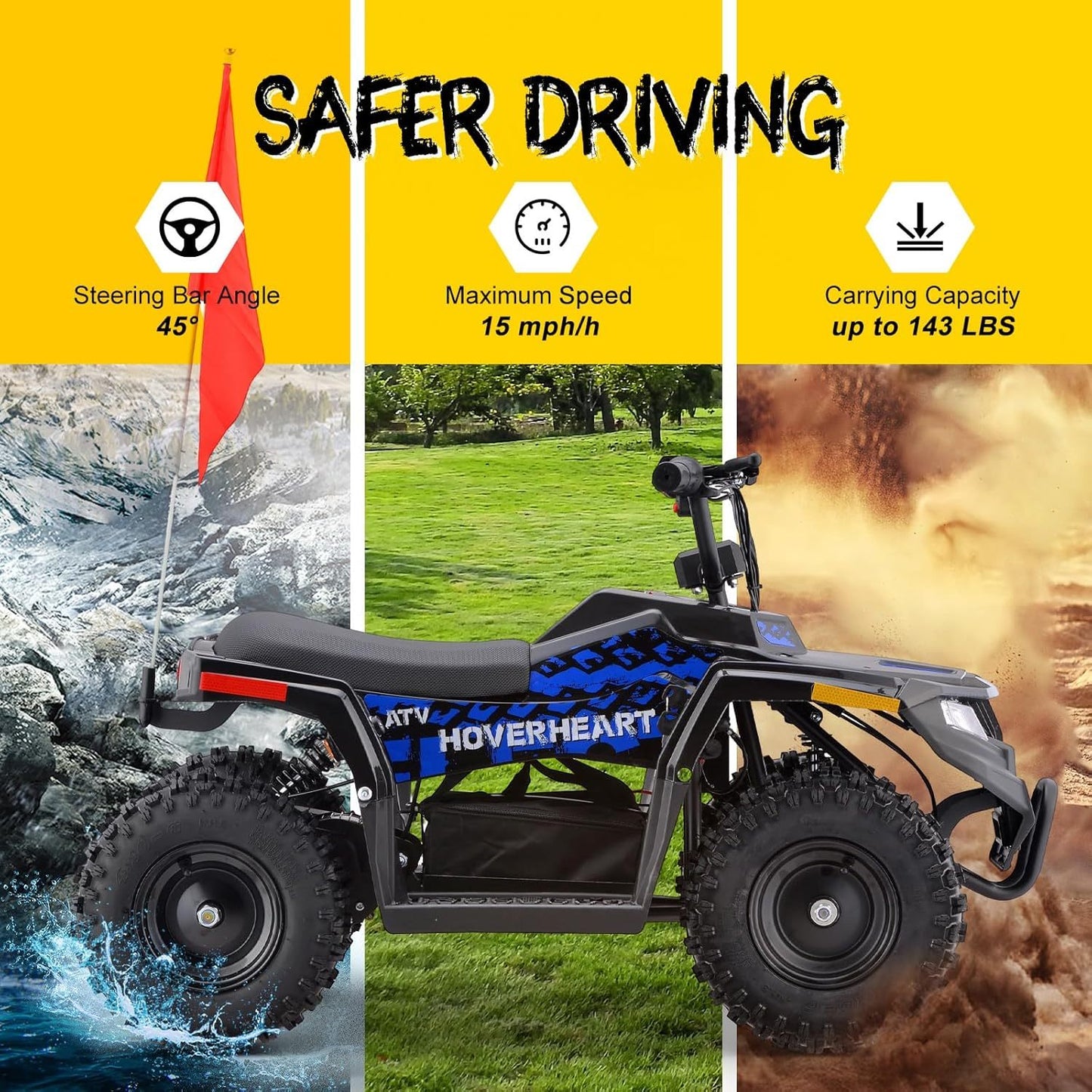 36V Electric ATV Dirt Quad Bike with 500W Motor, Long Range Drive | 4-Wheel Drive with Parent Speed Control