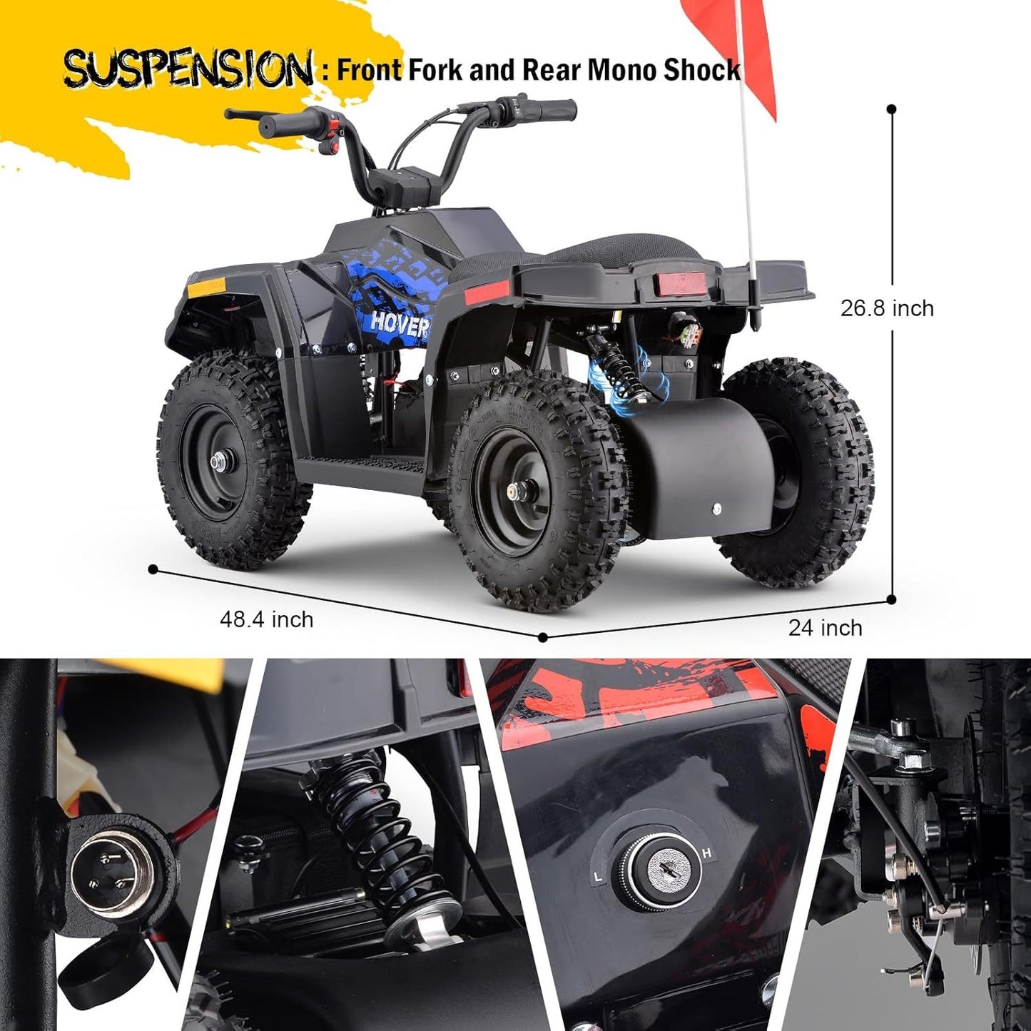 36V Electric ATV Dirt Quad Bike with 500W Motor, Long Range Drive | 4-Wheel Drive with Parent Speed Control