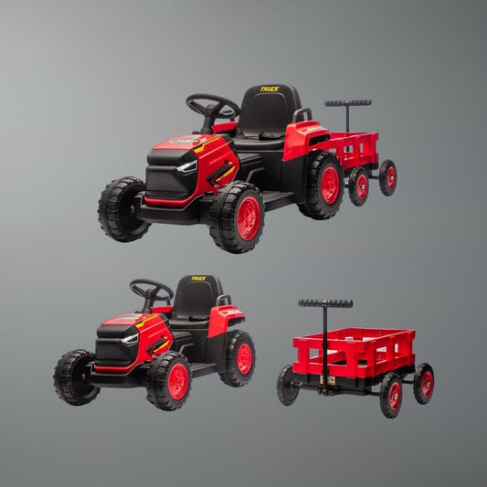12V Kids Ride-On Tractor with Trailer (Ages 3–8) | Toddlers Ride on Tractor with Detachable Trailer