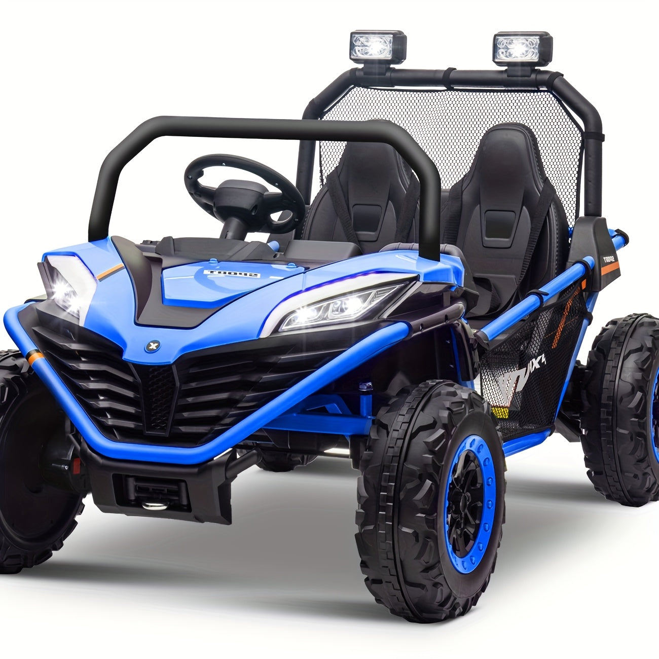 Kids Electric UTV - 4WD Electric UTV for Kids - 24V with Parent Remote Control, Safety Belts, Bright LED Lights, All-Terrain Tires, Parent Control Lock - Red/Blue Off-Road Vehicle for Boys & Girls Ages 3+