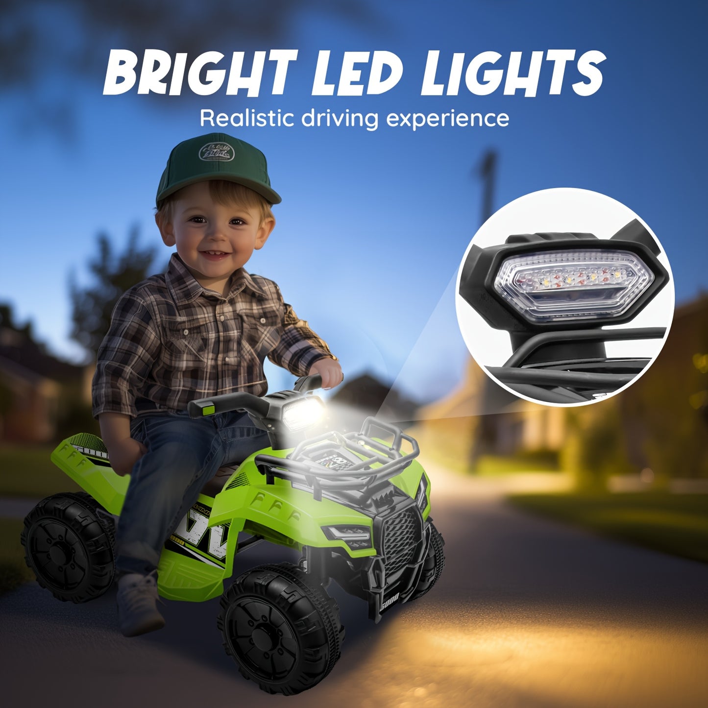 6V Kids Quad ATV w/ Push-Button Go & Treaded Tires - 4-Wheeler Quad ATV