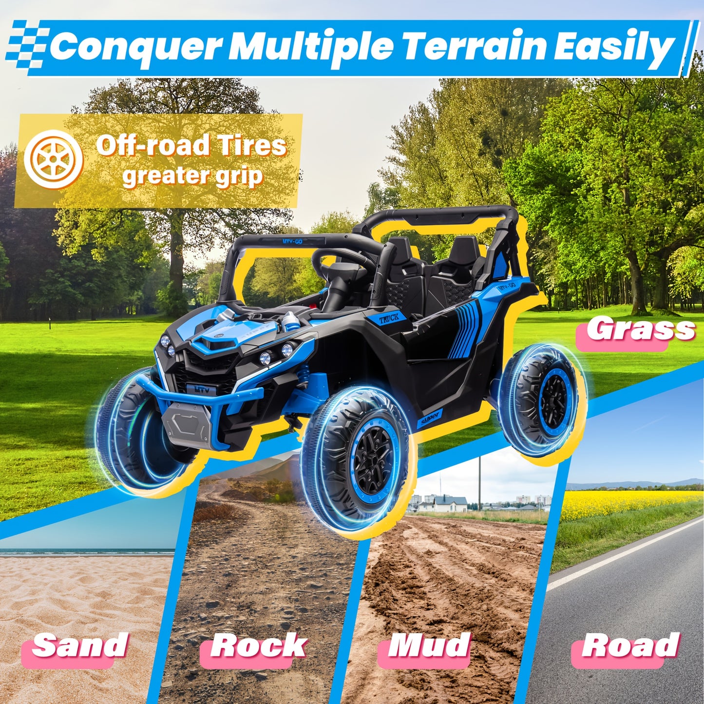 JOYRACER 24V 600W 4WD UTV Ride-On Car w/ Remote | 2-Seater