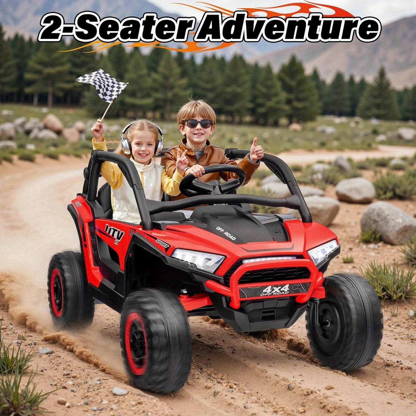 24V XL Kids Electric UTV Children Ride - 2 Seater Off-Road Ride-On W/ Parent Remote Control, 4WD & LED Lights - Extra Large Seat for Ages 3-10