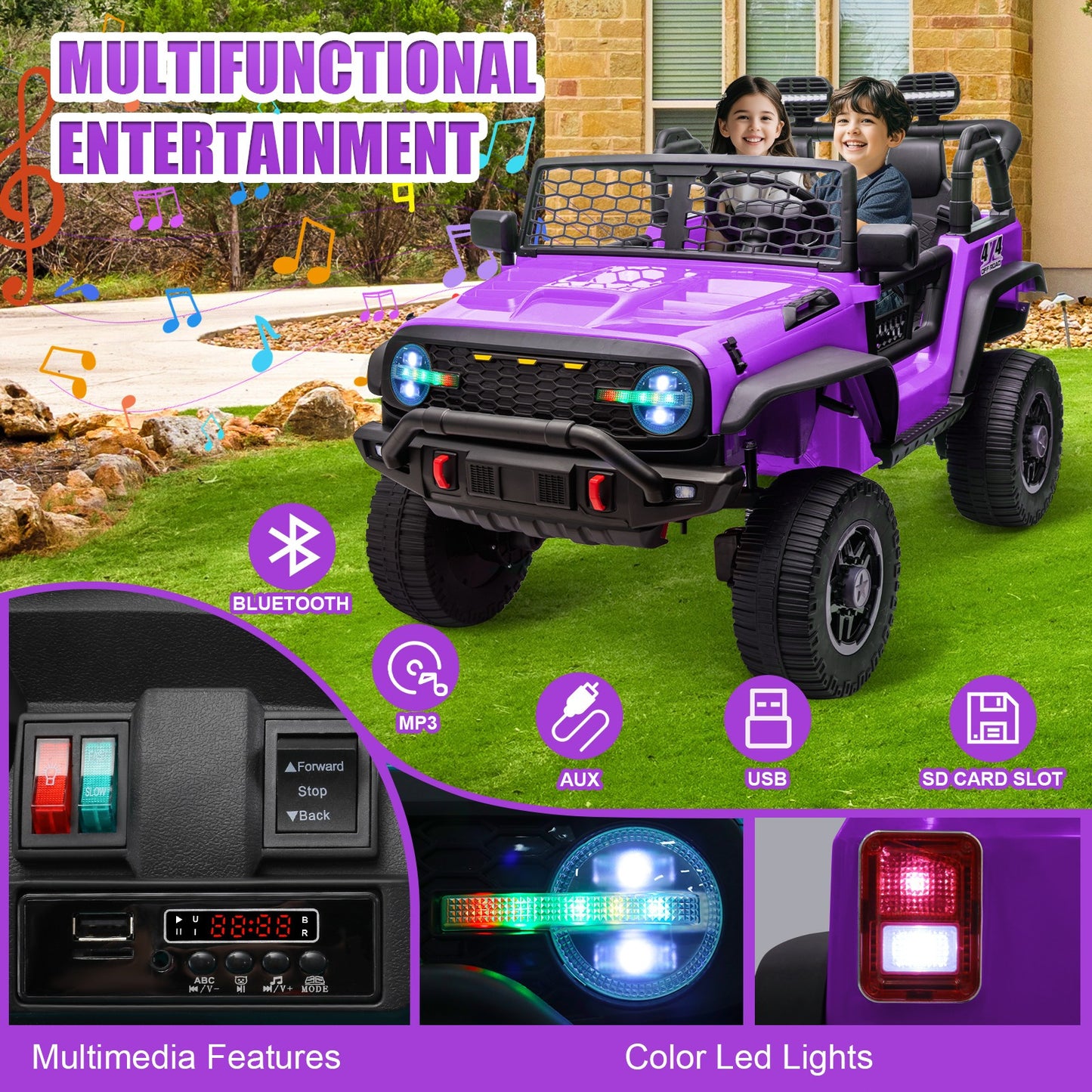 HOMDOX 24V 2-Seater Kids RC Ride-On Jeep w/ Dual Motors & Remote
