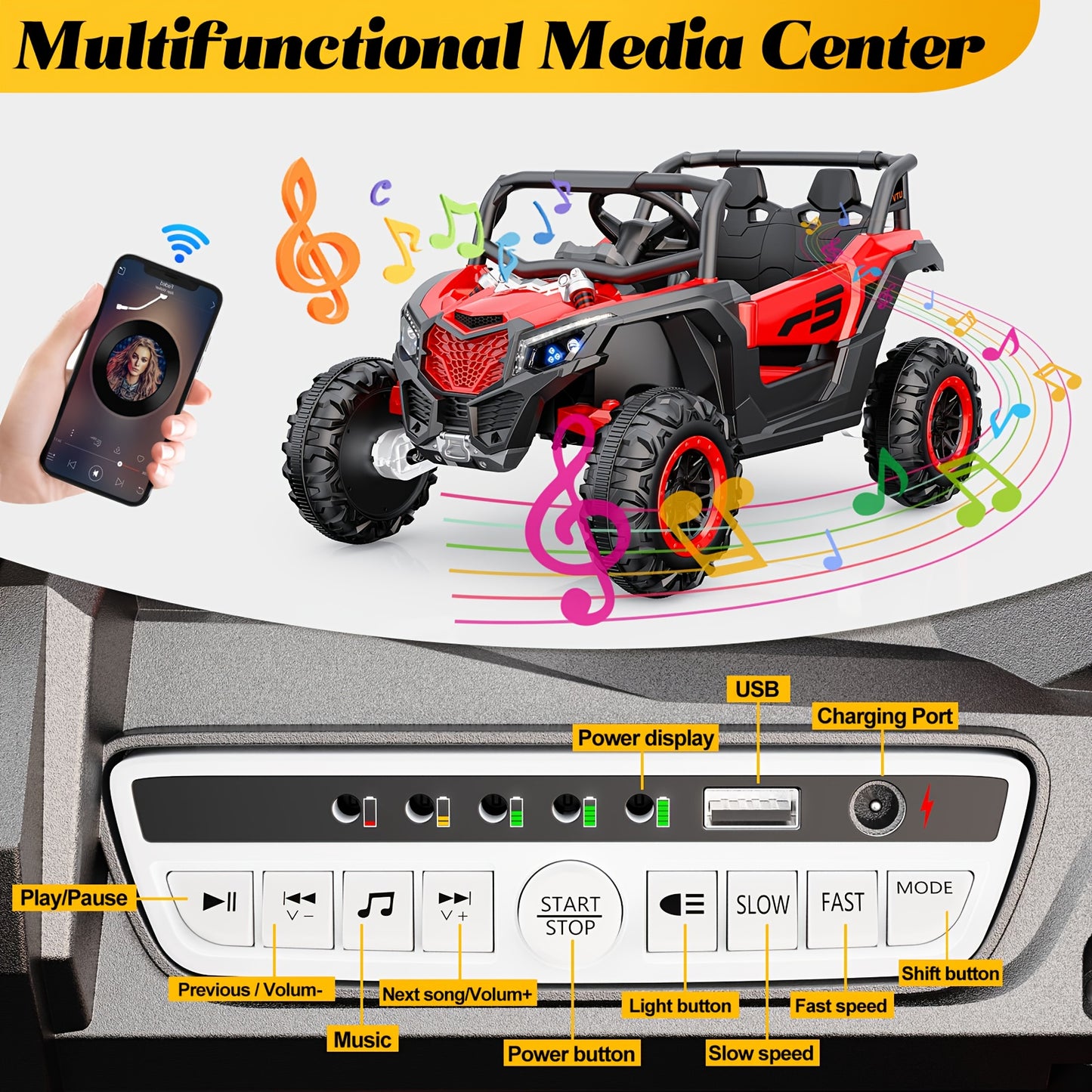 12V Ride on UTV Car, Licensed Can-Am Electric Off-Road UTV Car - 4WD