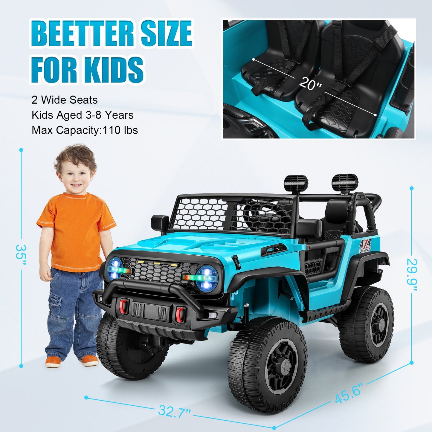 HOMDOX 24V 2-Seater Kids RC Ride-On Jeep w/ Dual Motors & Remote