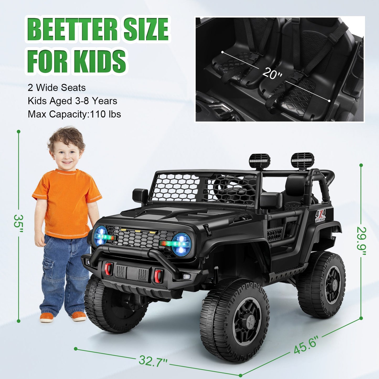 HOMDOX 24V 2-Seater Kids RC Ride-On Jeep w/ Dual Motors & Remote