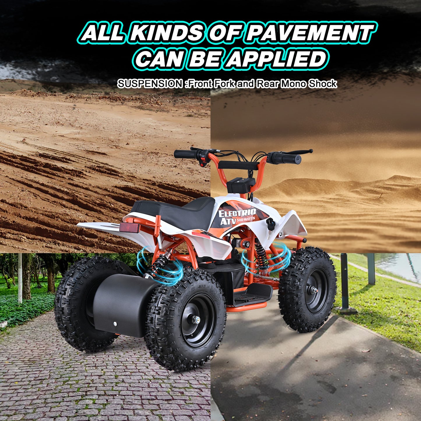 Lil Drivers 36V 500W Electric Beach ATV w/ Dual Suspension & 4 Wheel Drive - For Big Kids & Adults