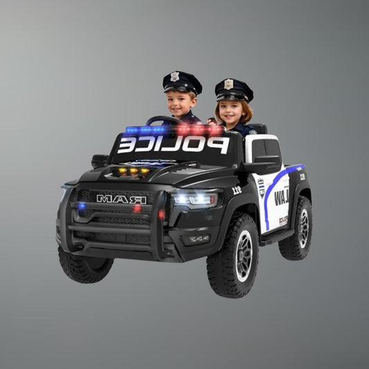 24V Licensed Ram 1500 RHO Police Ride On Car | 2 Seater Electric Truck with Parent Remote Control, Siren, Flashing Lights