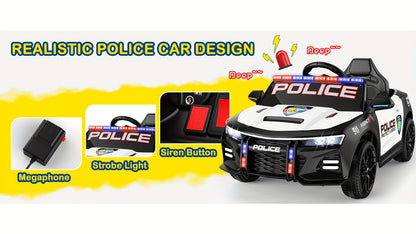 JOYSTROLL 12V Kids Police Ride-On Car w/ Remote, Siren & Music | 1-Seater