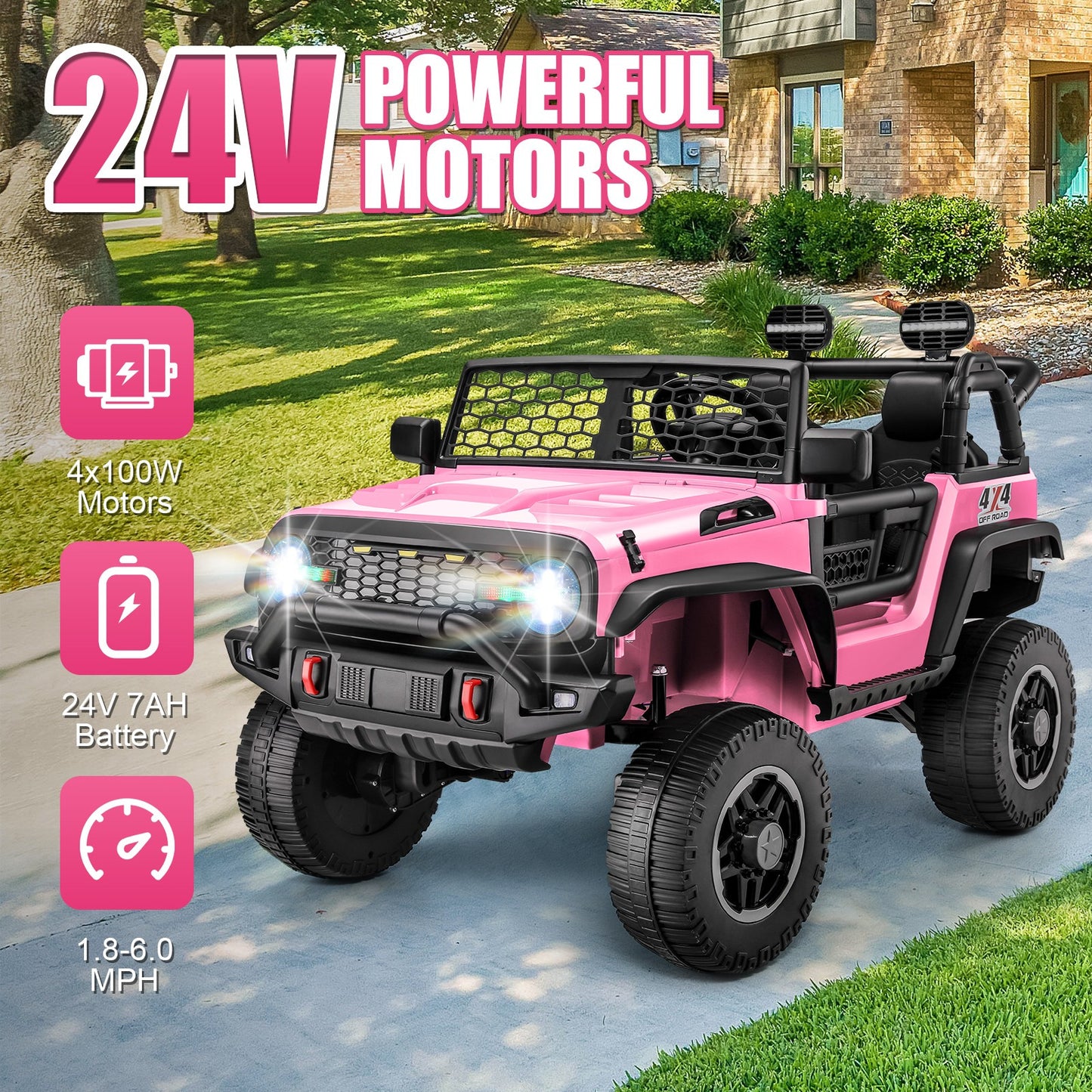 HOMDOX 24V 2-Seater Kids RC Ride-On Jeep w/ Dual Motors & Remote