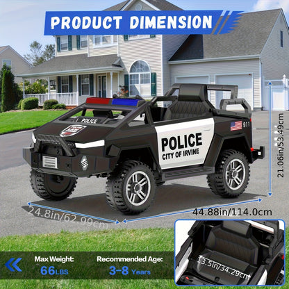 24V Kids Police Cyber Truck w/ Parent Remote, Siren & LED Lights | 2-Seater