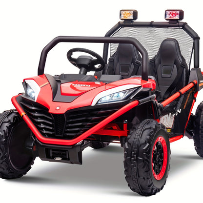 Kids Electric UTV - 4WD Electric UTV for Kids - 24V with Parent Remote Control, Safety Belts, Bright LED Lights, All-Terrain Tires, Parent Control Lock - Red/Blue Off-Road Vehicle for Boys & Girls Ages 3+
