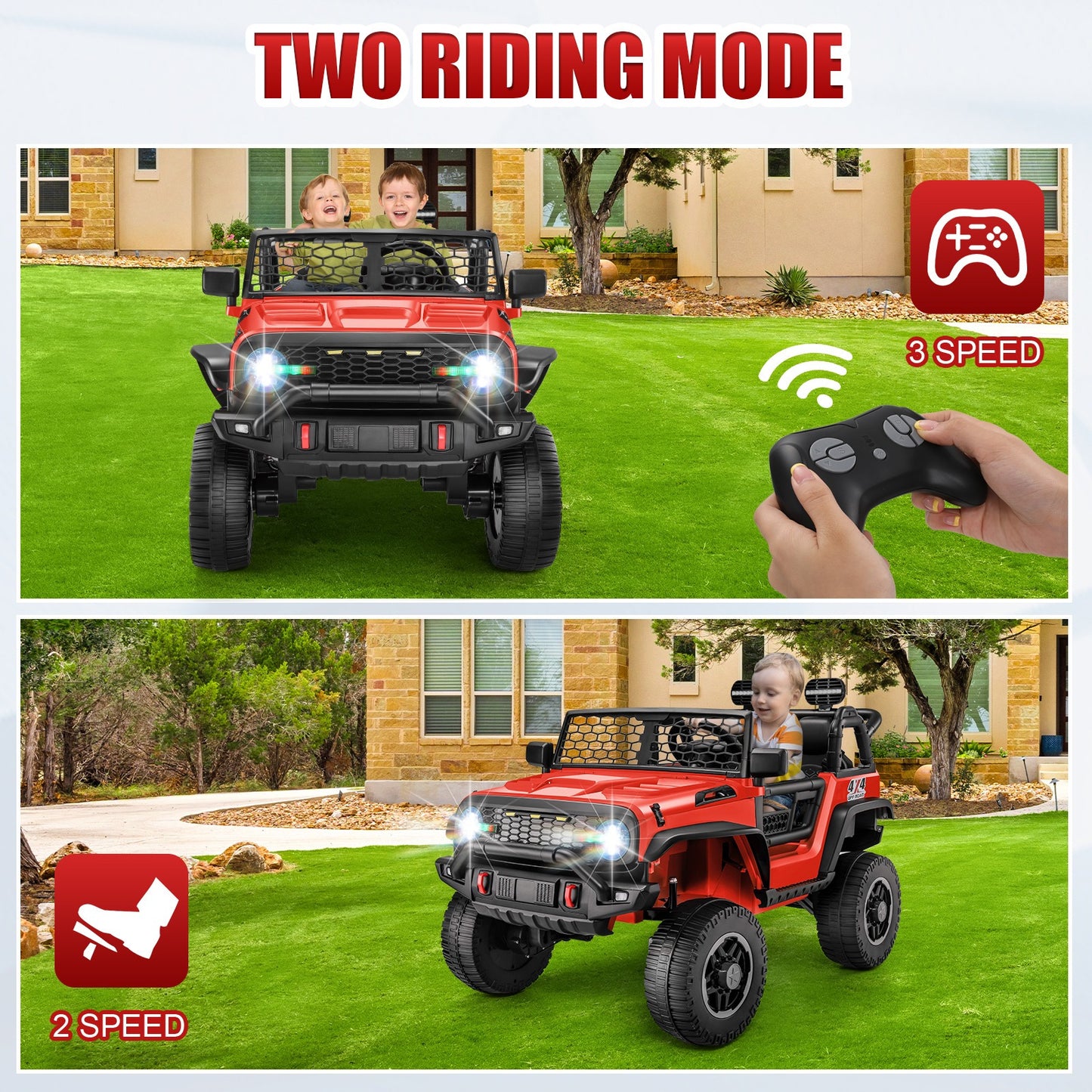HOMDOX 24V 2-Seater Kids RC Ride-On Jeep w/ Dual Motors & Remote