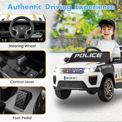 COSTWAY 12V Kids Police Ride-On Car w/ Remote & LED Lights | 1-Seater