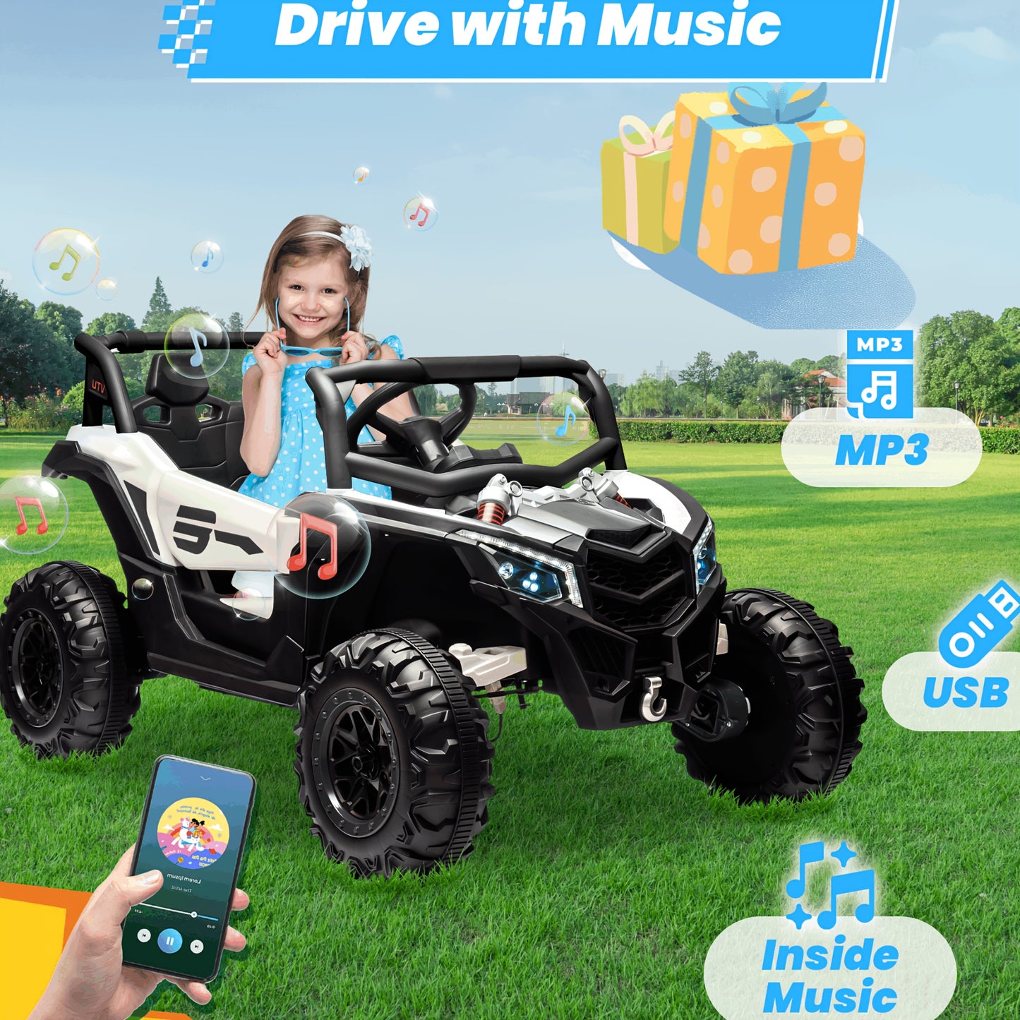 JOYRACER 24V 4×150W Off-Road UTV Ride-On Car w/ Remote | 2-Seater