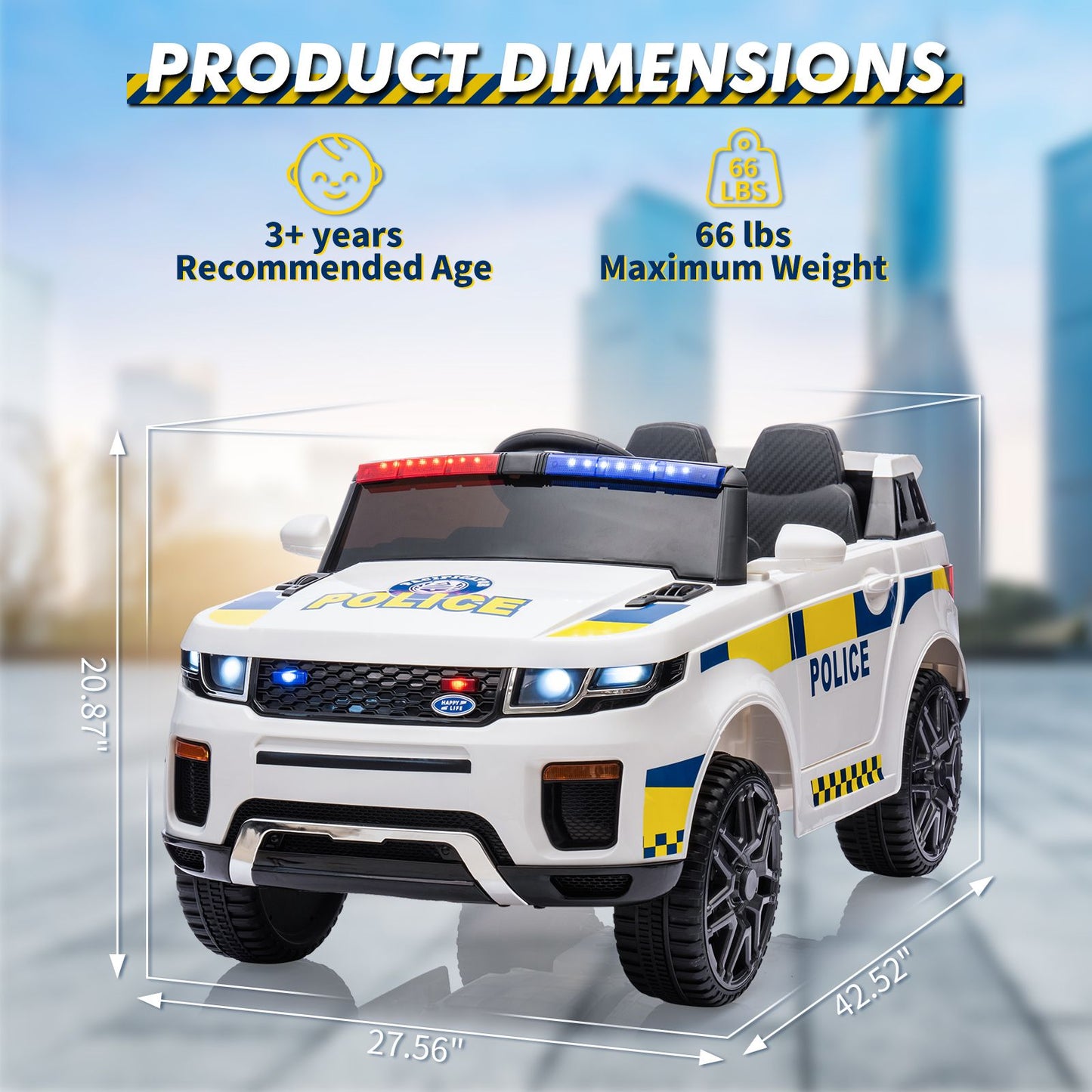 GAOMON 12V Kids Police Ride-On Truck w/ Remote, Lights & Music | 1-Seater