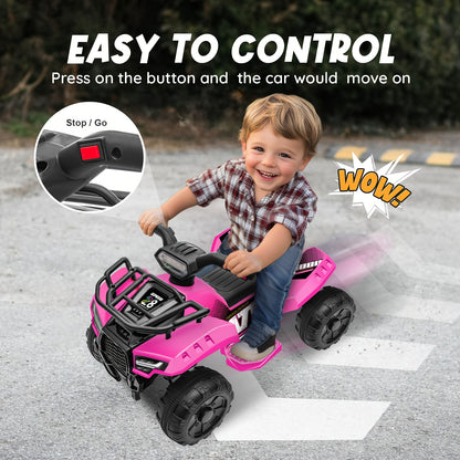 6V Kids Quad ATV w/ Push-Button Go & Treaded Tires - 4-Wheeler Quad ATV