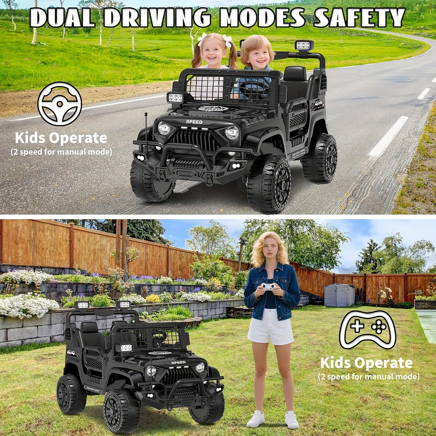 Lil Drivers 24V 2-Seater Ride-On Jeep w/ Remote & 22” Seat | 4WD