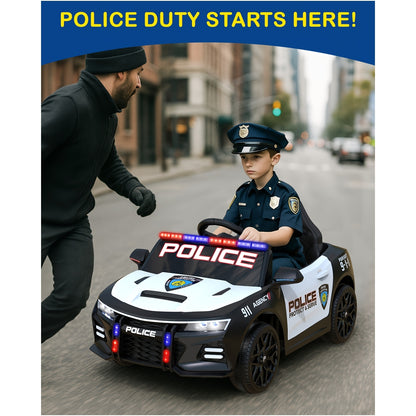 JOYSTROLL 12V Kids Police Ride-On Car w/ Remote, Siren & Music | 1-Seater