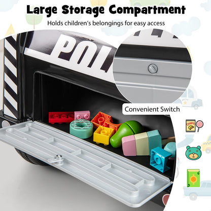 COSTWAY 12V Kids Police Ride-On Truck w/ Siren, Music & Storage | 1-Seater