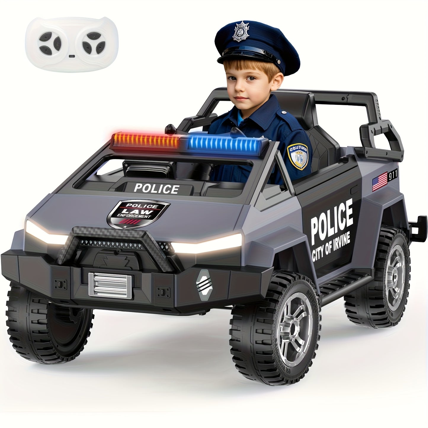 24V Kids Police Cyber Truck w/ Parent Remote, Siren & LED Lights | 2-Seater