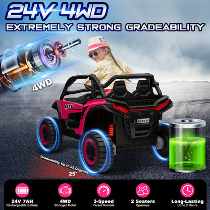 24V Ride On UTV - 4x4 Off-Road UTV  W/ 3-Speed Remote Control, 4WD