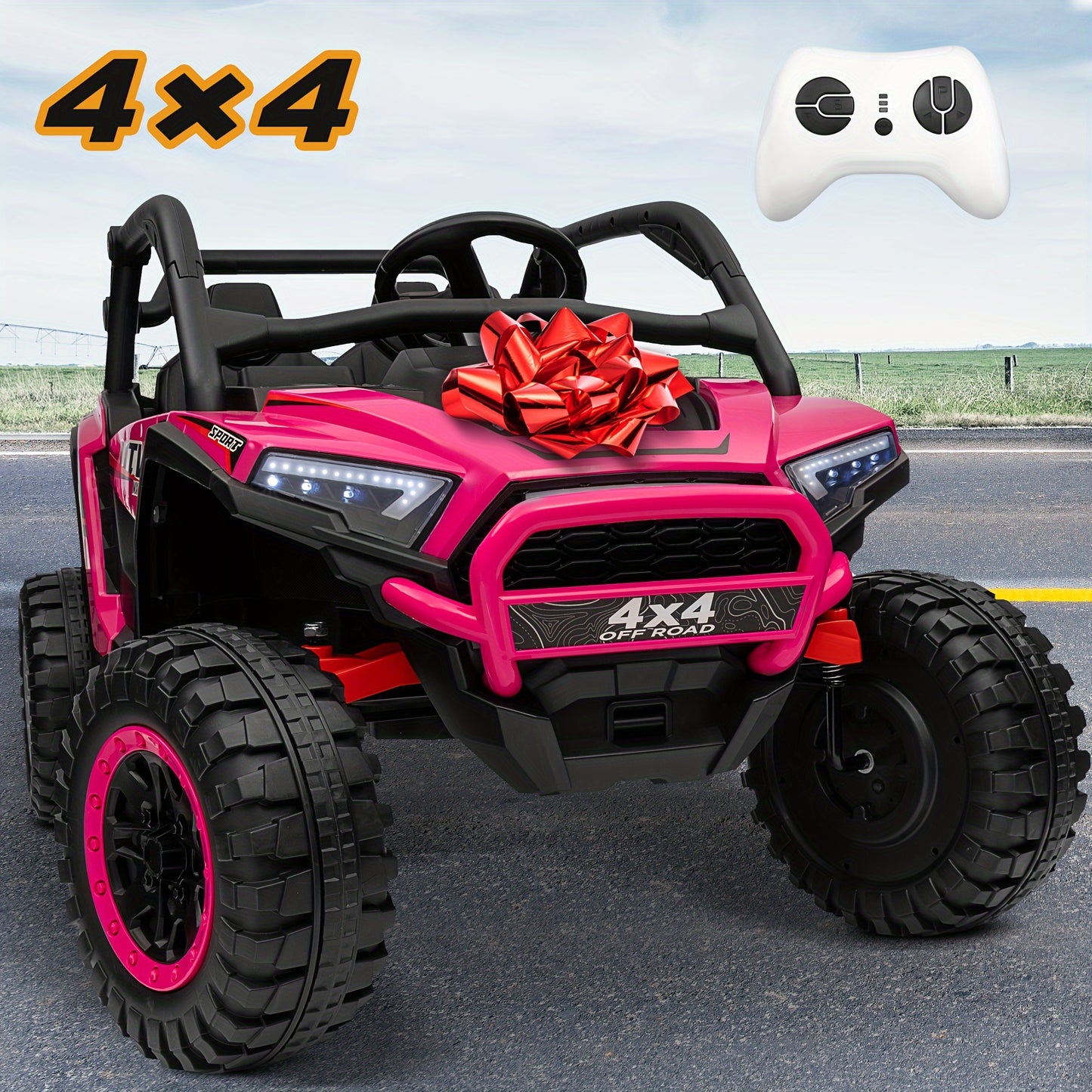 24V Ride On UTV - 4x4 Off-Road UTV  W/ 3-Speed Remote Control, 4WD