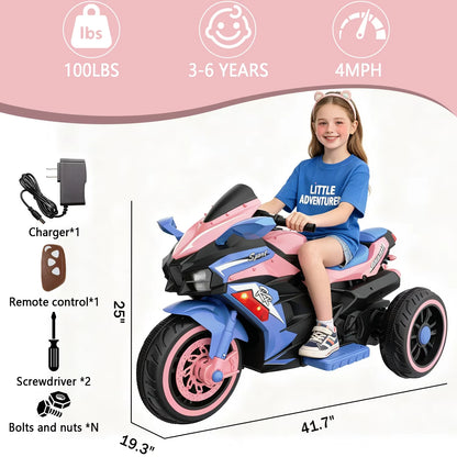 12V 3-Wheel Kids Electric Motorcycle for Ages 3–8 | Remote Control | Kids Rider