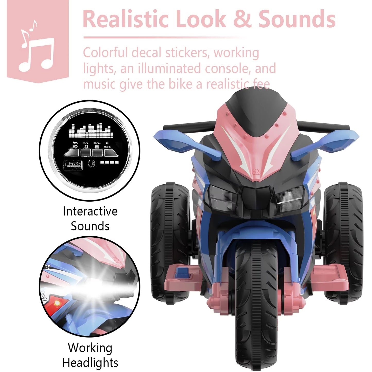 12V 3-Wheel Kids Electric Motorcycle for Ages 3–8 | Remote Control | Kids Rider