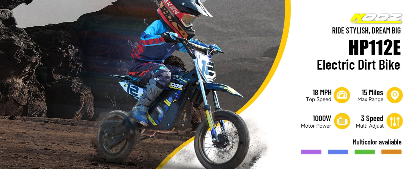 KOOZ 36V 1000W Electric Dirt Bike for Kids| 18 MPH | Kids Rider
