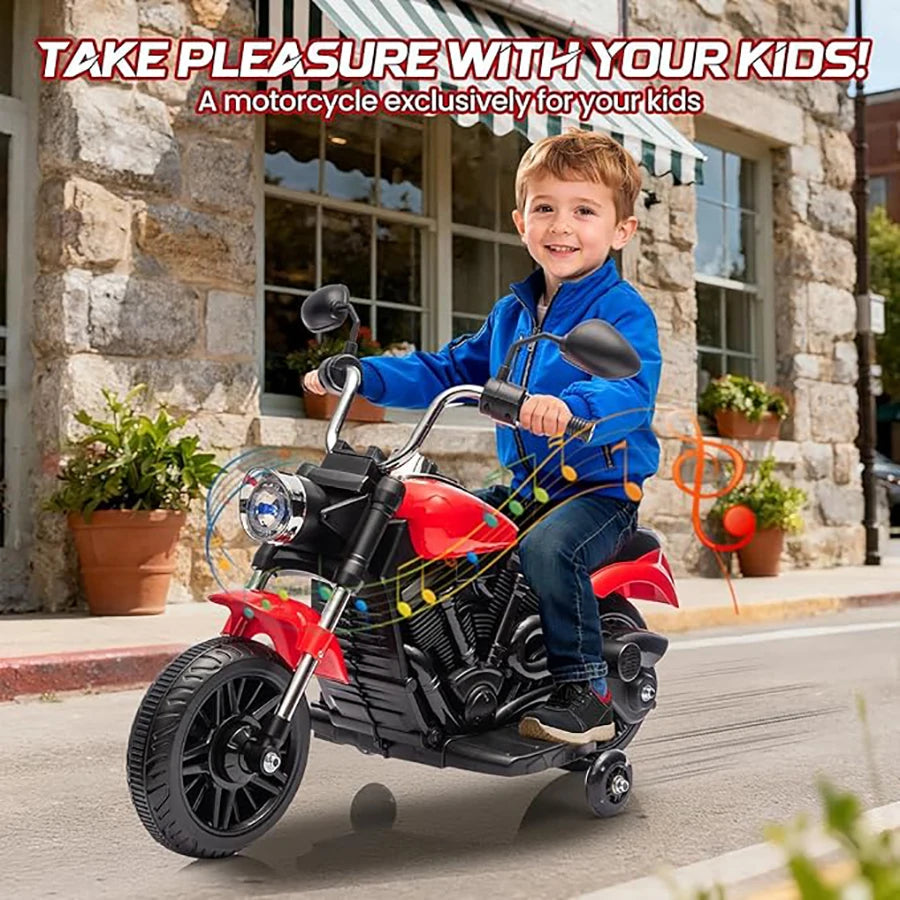 12V Kids Motorcycle | 3-Wheel Ride on Motorcycle w/Detachable Training Wheels